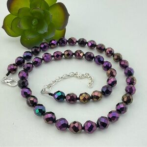 New Aurora Borealis Purple Czech Crystal Necklace, Handmade, 17.5" Long + 2"